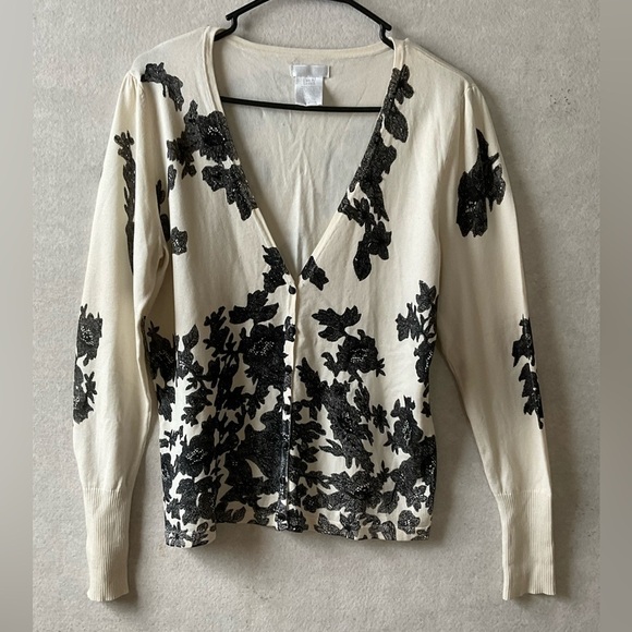 Worthington sweater. Cardigan. Silk. Beaded. Embroidered.  Size L. - Picture 1 of 9